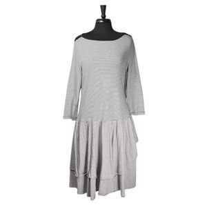 Ralph Lauren Women's Dress Ivory Black Striped Cotton Tiered Layered Preppy XL